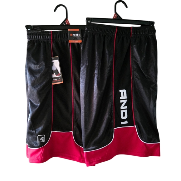 AND1 Men's Baggy Athletic Black And Red Basketball Shorts Sz M NWT 2-Piece - Picture 1 of 8